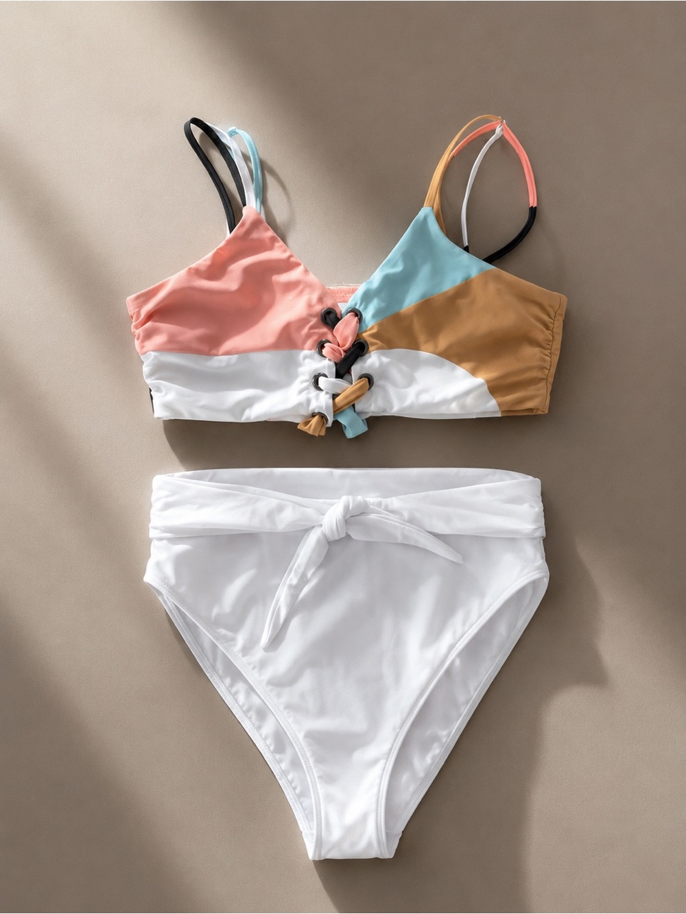 Mara Hoffman Scarlett Goldie 2-Piece Bikini Set Size L Colorblock White